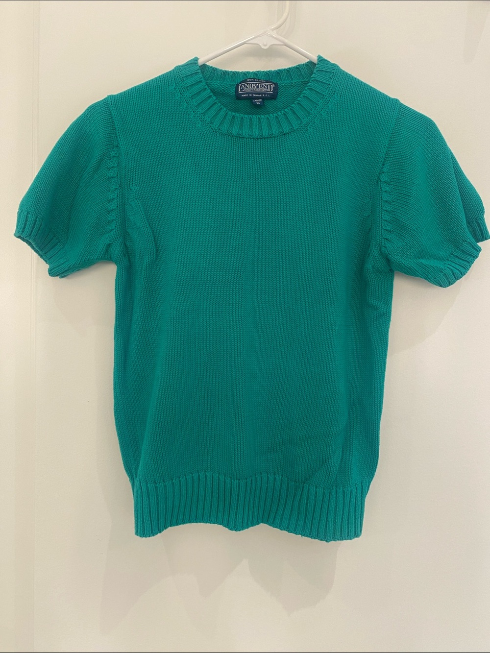 Land’s End Women’s Short Sleeve Cotton Knit Crewneck Sweater Green S
